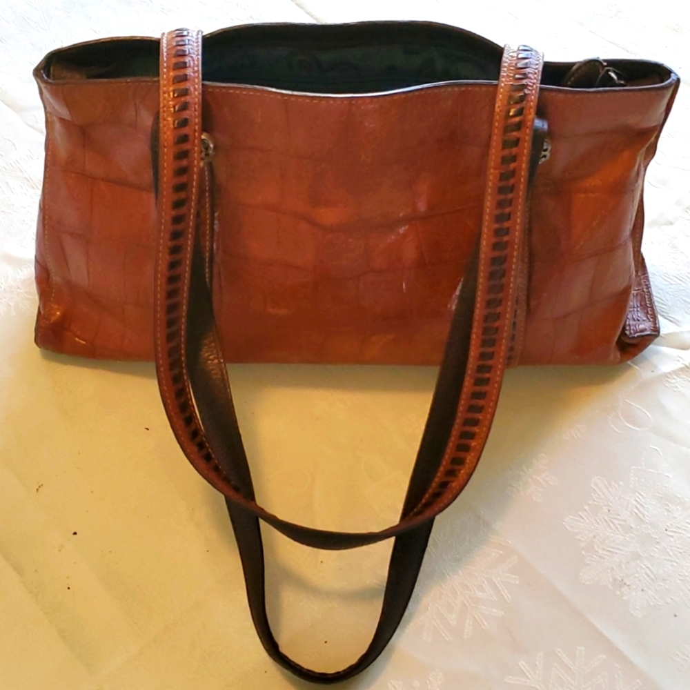 Brighton Chestnut Croc Emb Leather Bag